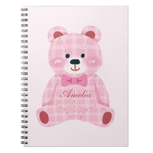 Caderno Espiral Ursinho Gingham Rosa