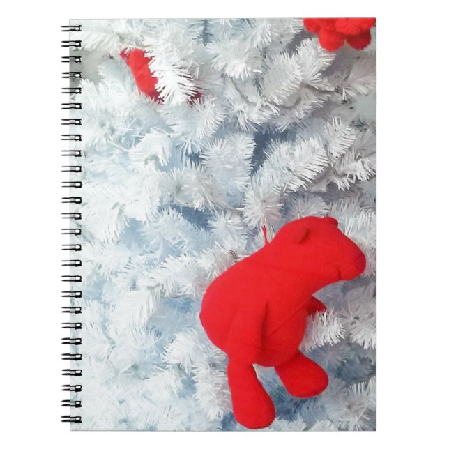Caderno Espiral Ursinho Vermelho na Árvore de Natal (Frente)