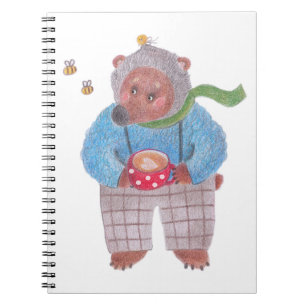 Caderno Espiral Urso, abelhas e cappuccino