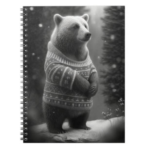 Caderno Espiral Urso Adorável Vestindo um Suéter Louco