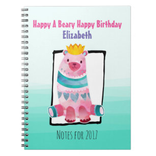 Caderno Espiral Urso bonito da aguarela com um feliz aniversario