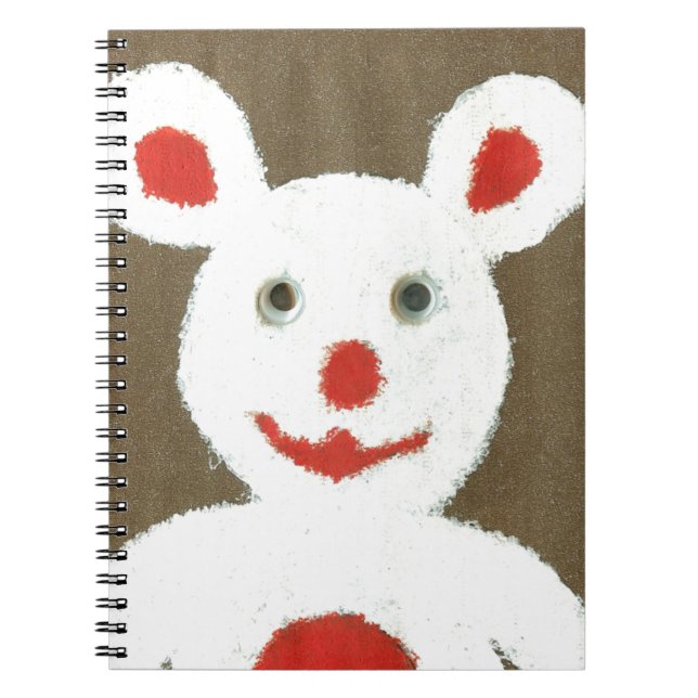 Caderno Espiral Urso Branco com Nariz Vermelho, Boca e Ouvidos (Pa (Frente)