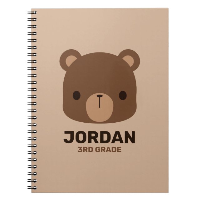 Caderno Espiral Urso Castanho Bonito com Nome Personalizado Nota (Frente)