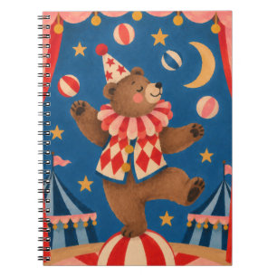 Caderno Espiral Urso de Circo Antigo se Equilibrando em Bola Ar Ca