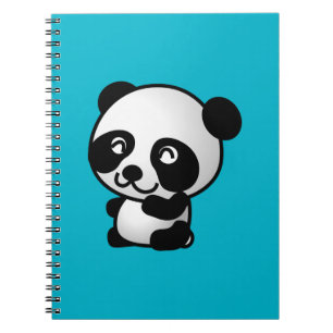 Caderno Espiral Urso de panda feliz preto e branco bonito