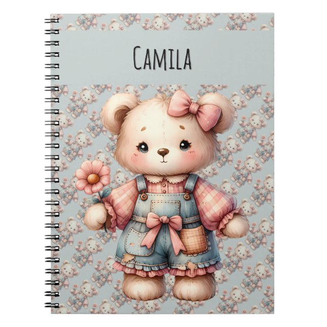 Caderno Espiral Urso de Pastel, Segurando Sobremesas para Vestir F (Frente)
