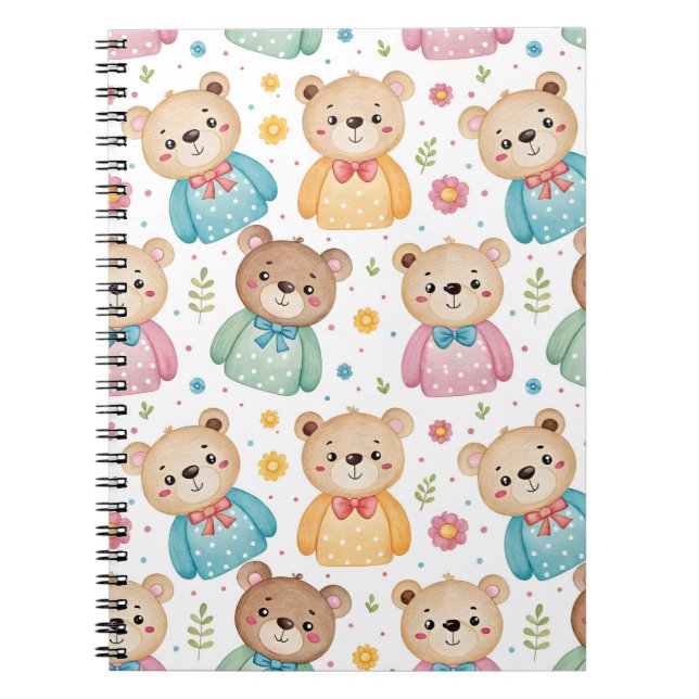 Caderno Espiral Urso de pelúcia e flores (Frente)