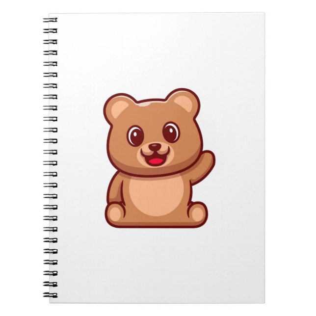 Caderno Espiral Urso de pelúcia fofo acenando a mão (Frente)