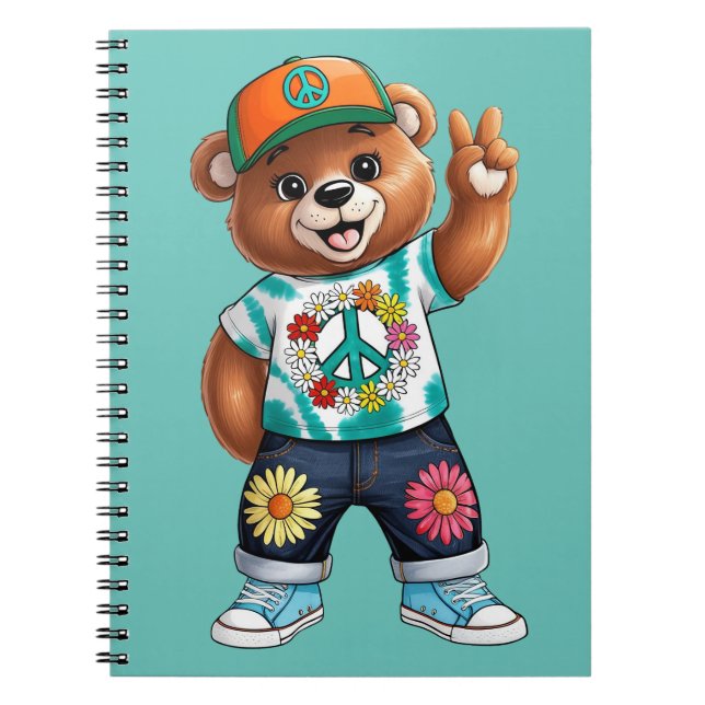 Caderno Espiral Urso de Teddy com roupa pacífica ocasional 1 (Frente)