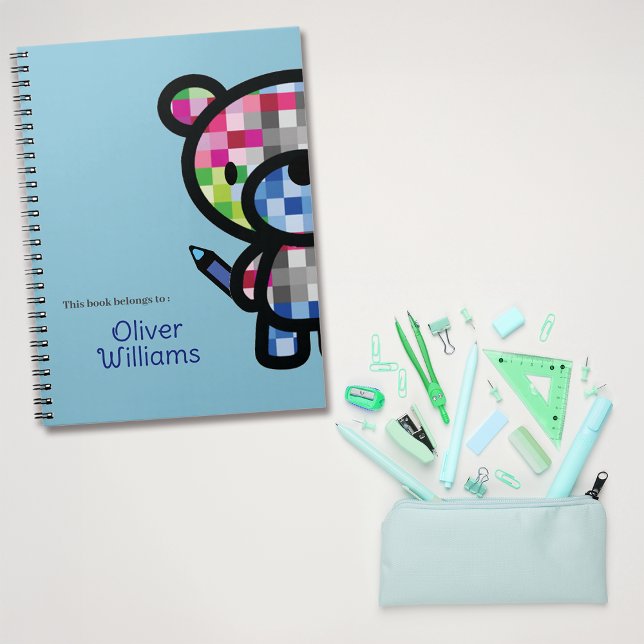 Caderno Espiral Urso Divertido Crianças Nome Personalizado (Criador carregado)