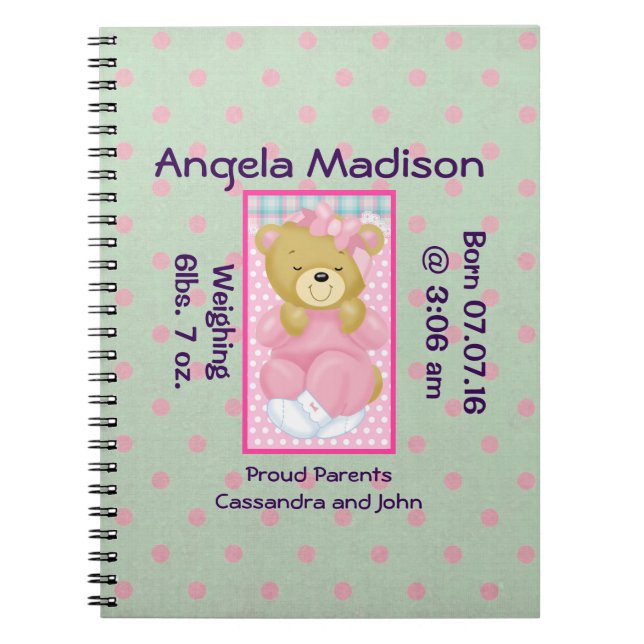 Caderno Espiral Urso-Fofinho bonito vestido no Novo Diário Bebê Ro (Frente)