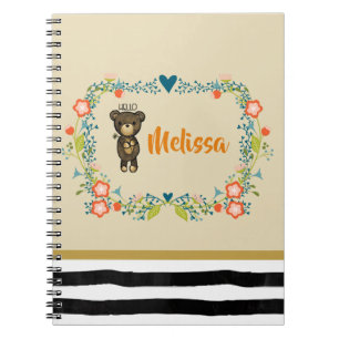 Caderno Espiral Urso Fofo, Flor Amarela & Coroa Floral Personaliza