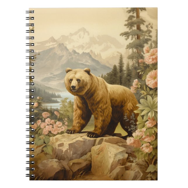 Caderno Espiral Urso Grizzly Majestoso em uma Floresta (Frente)