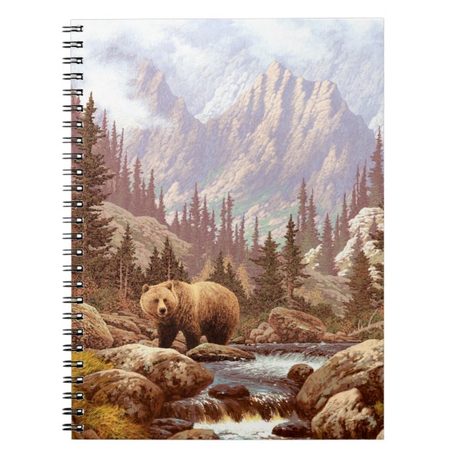 Caderno Espiral Urso Grizzly nas Montanhas Rochosas/Urso AF-006g (Frente)