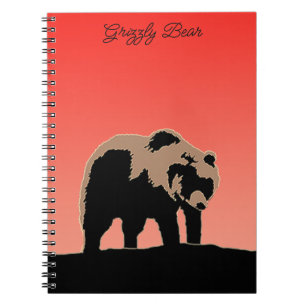 Caderno Espiral Urso Grizzly no Sunset - Arte original sobre a vid