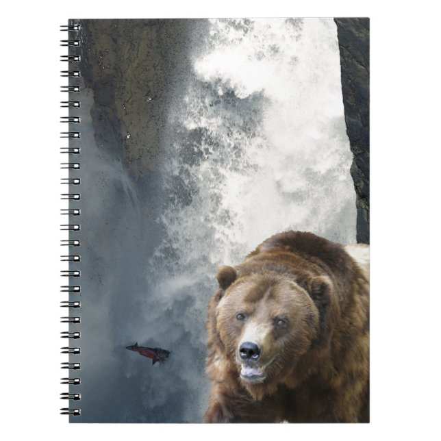 Caderno Espiral Urso Grizzly, Salmão e Cascata (Frente)