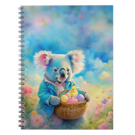 Caderno Espiral Urso Koala segurando uma cesta de ovos de Páscoa