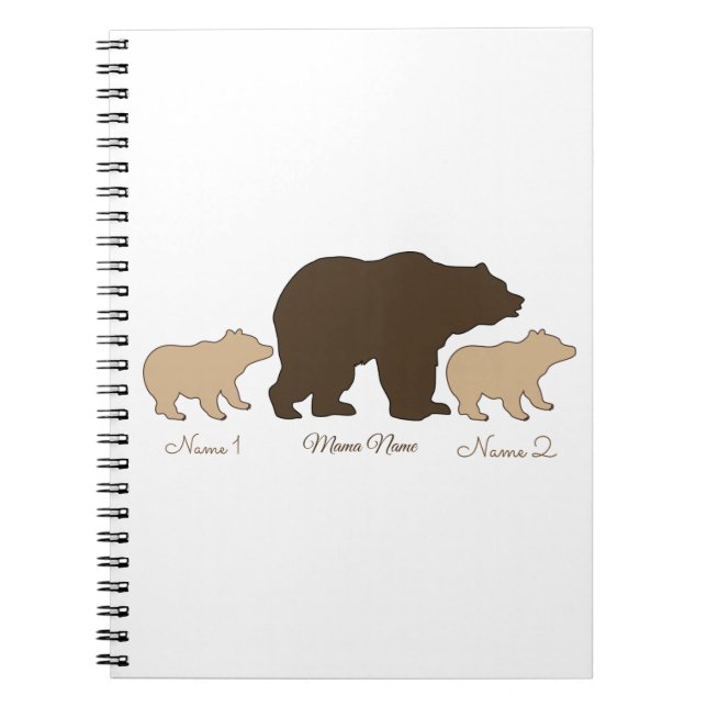 Caderno Espiral Urso Mãe Personalizado Com 2 Nomes de Filhos Prese (Frente)