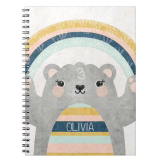 Caderno Espiral Urso Mágico Cinto com Arco-Íris Colorido Texturado