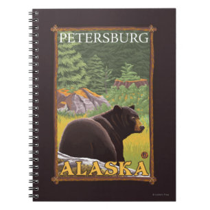 Caderno Espiral Urso Negro em Floresta - Petersburgo, Alasca