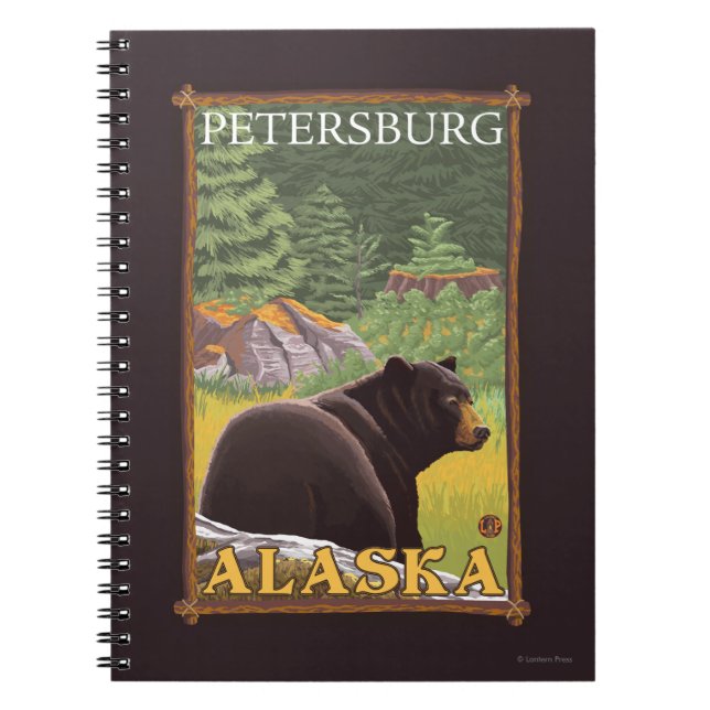 Caderno Espiral Urso Negro em Floresta - Petersburgo, Alasca (Frente)