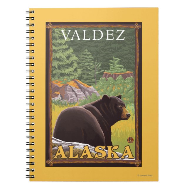Caderno Espiral Urso Negro na Floresta - Valdez, Alasca (Frente)