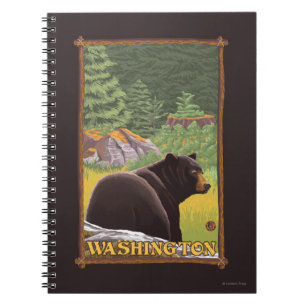 Caderno Espiral Urso Negro na Floresta - Washington