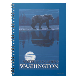Caderno Espiral Urso no luar - cascatas nortes, Washington