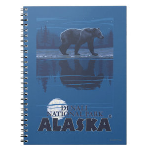 Caderno Espiral Urso no luar - parque nacional de Denali, Alaska
