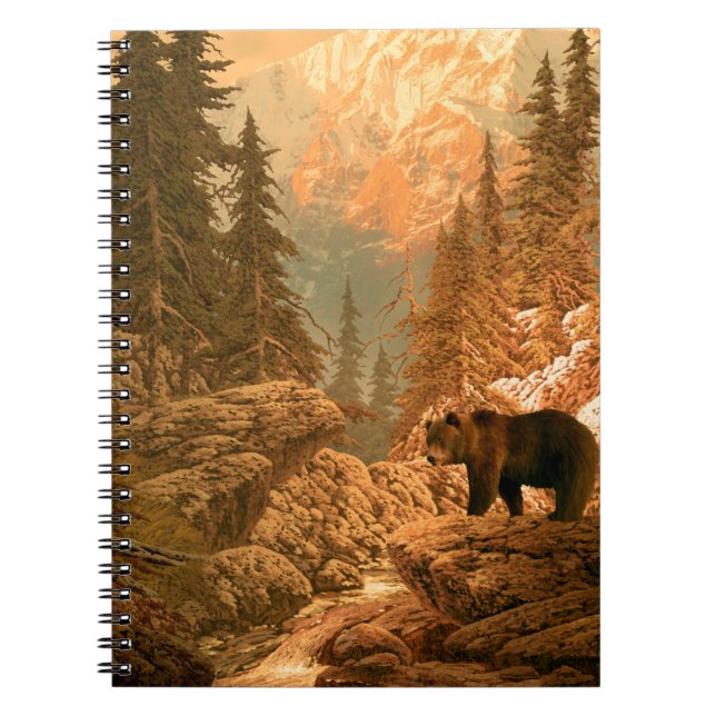 Caderno Espiral Urso no Urso Montanhento Rochoso,castanho,animal,g (Frente)