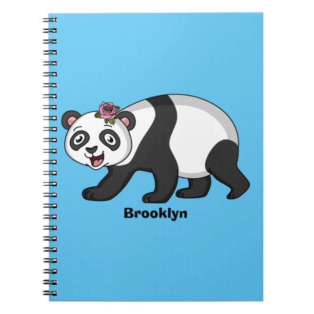 Caderno Espiral Urso panda bonito e feliz com desenho animado (Frente)