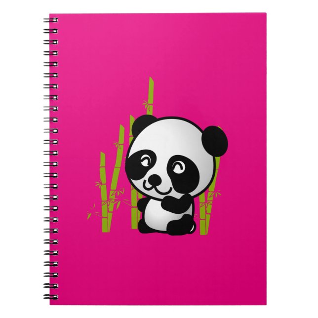 Caderno Espiral Urso-panda branco e preto em forma de bambu (Frente)