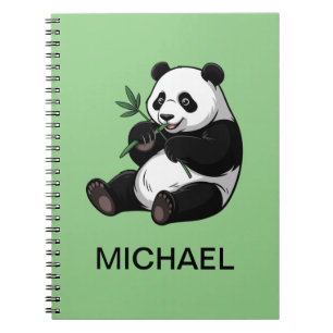 Caderno Espiral Urso Panda Fofo Personalizado com Folhagem Bambu