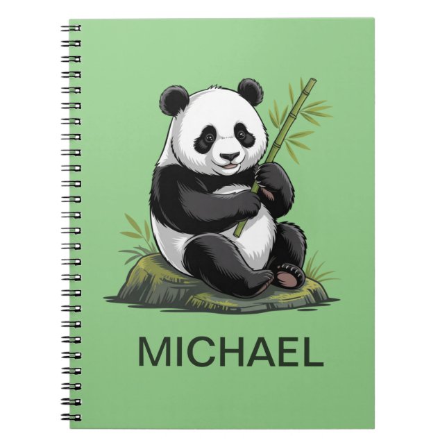 Caderno Espiral Urso Panda Fofo Personalizado Vegetação Bambu (Frente)