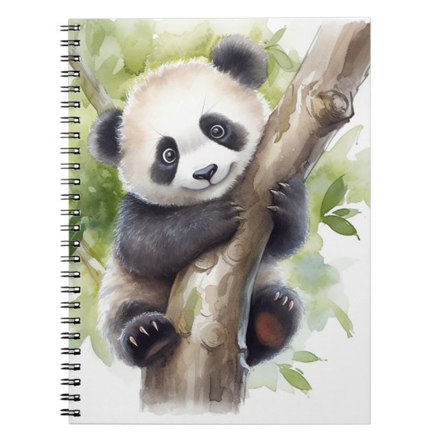 Caderno Espiral Urso Panda Na Árvore De Bambu (Frente)