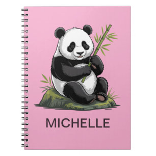 Caderno Espiral Urso Panda Personalizado Verde Bambu Rosa