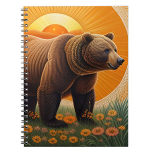 Caderno Espiral Urso Pardo Majestoso em Pé em um Campo