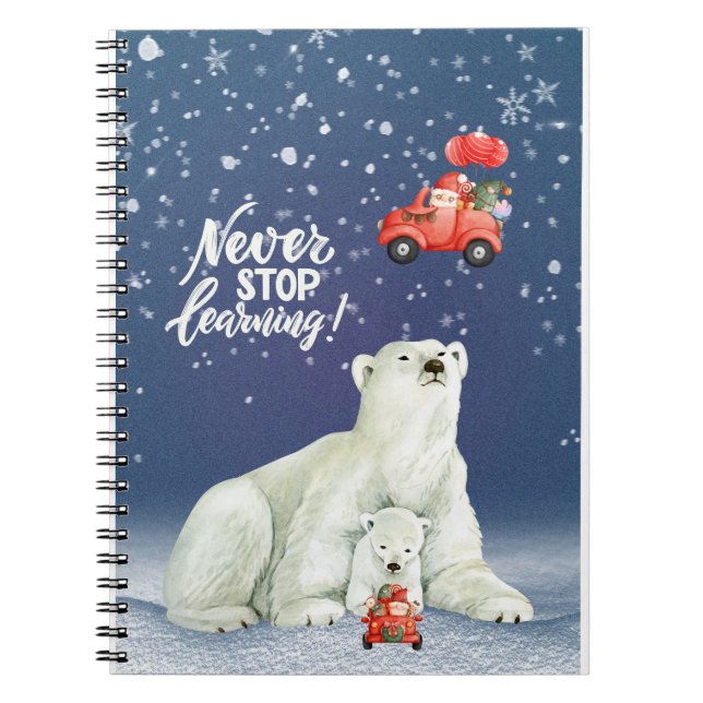 Caderno Espiral Urso polar de Natal com gnomos festivos (Frente)