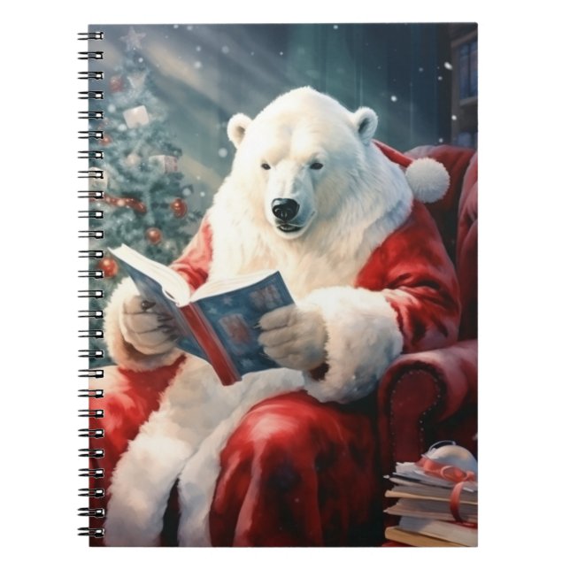 Caderno Espiral Urso Polar de Natal lendo (Frente)