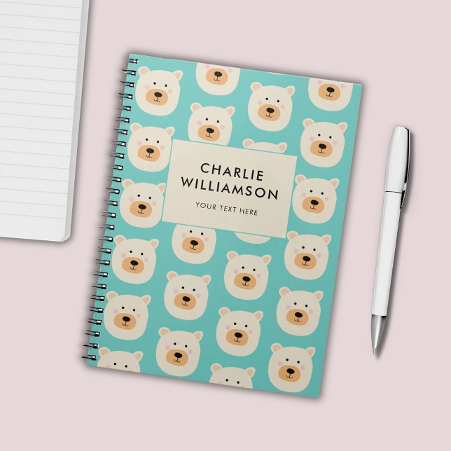 Caderno Espiral Urso polar personalizado para crianças fofas (Kids White Bear personalized notebook with bear pattern)