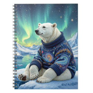 Caderno Espiral Urso Polar Sentado Sob Luzes do Norte