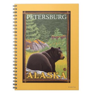Caderno Espiral Urso preto na floresta - Petersburgo, Alaska
