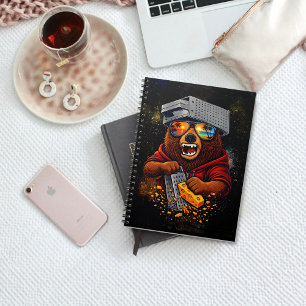 Caderno Espiral Urso Retro Com Chapéu Espeto de Queijo e Óculos de