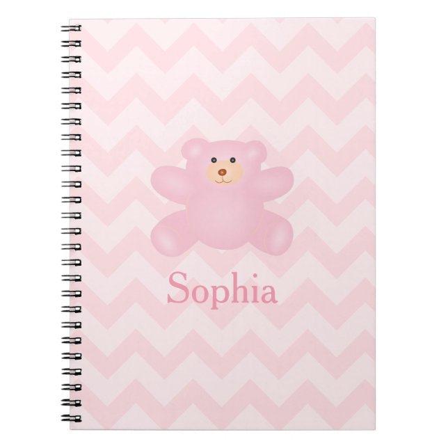 Caderno Espiral Urso Rosa Rosa-Rosa Bonito Pastel (Frente)