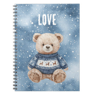 Caderno Espiral Urso Teddy Feliz Suéter Azul Amor
