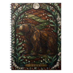 Caderno Espiral Urso Vidro Manchado Illumina Outono Madeira