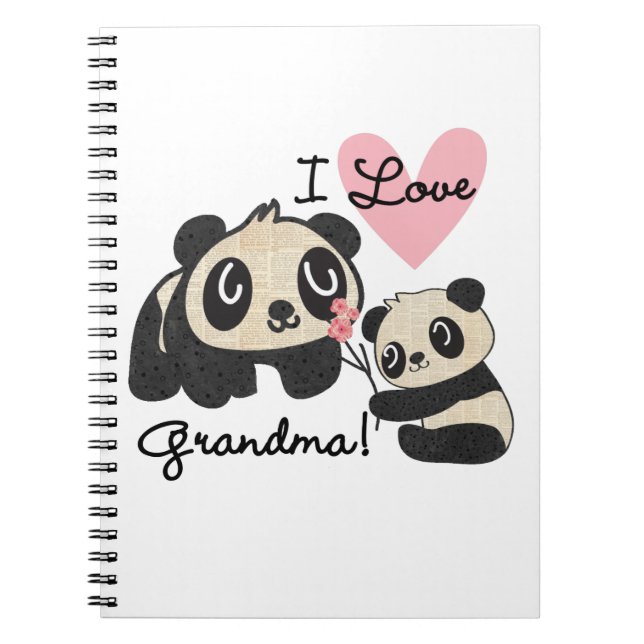 Caderno Espiral Ursos de panda eu amo a avó (Frente)