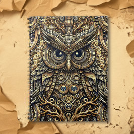 Caderno Espiral Ursos e Coruja de Metal Steampunk