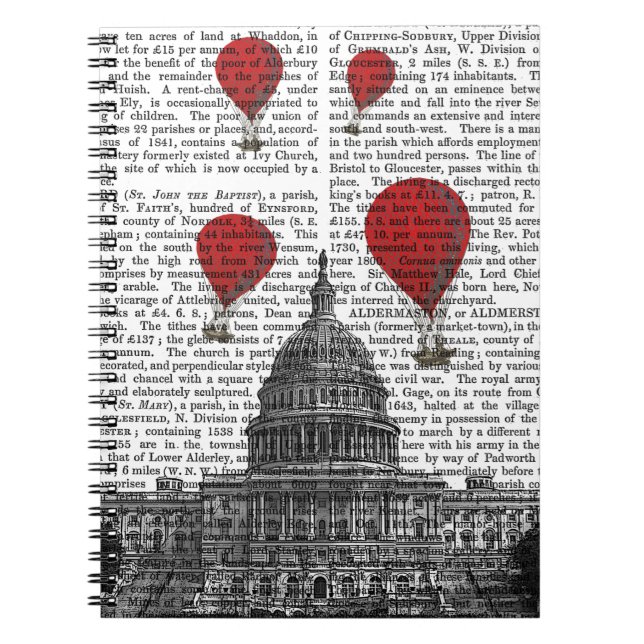 Caderno Espiral US Capitólio Building and Red Hot Air Balloons (Frente)