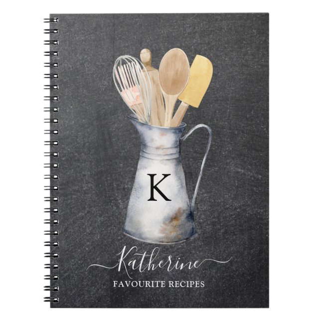 Caderno Espiral Utensílios de cozinha monogramas Jug Recebe (Frente)